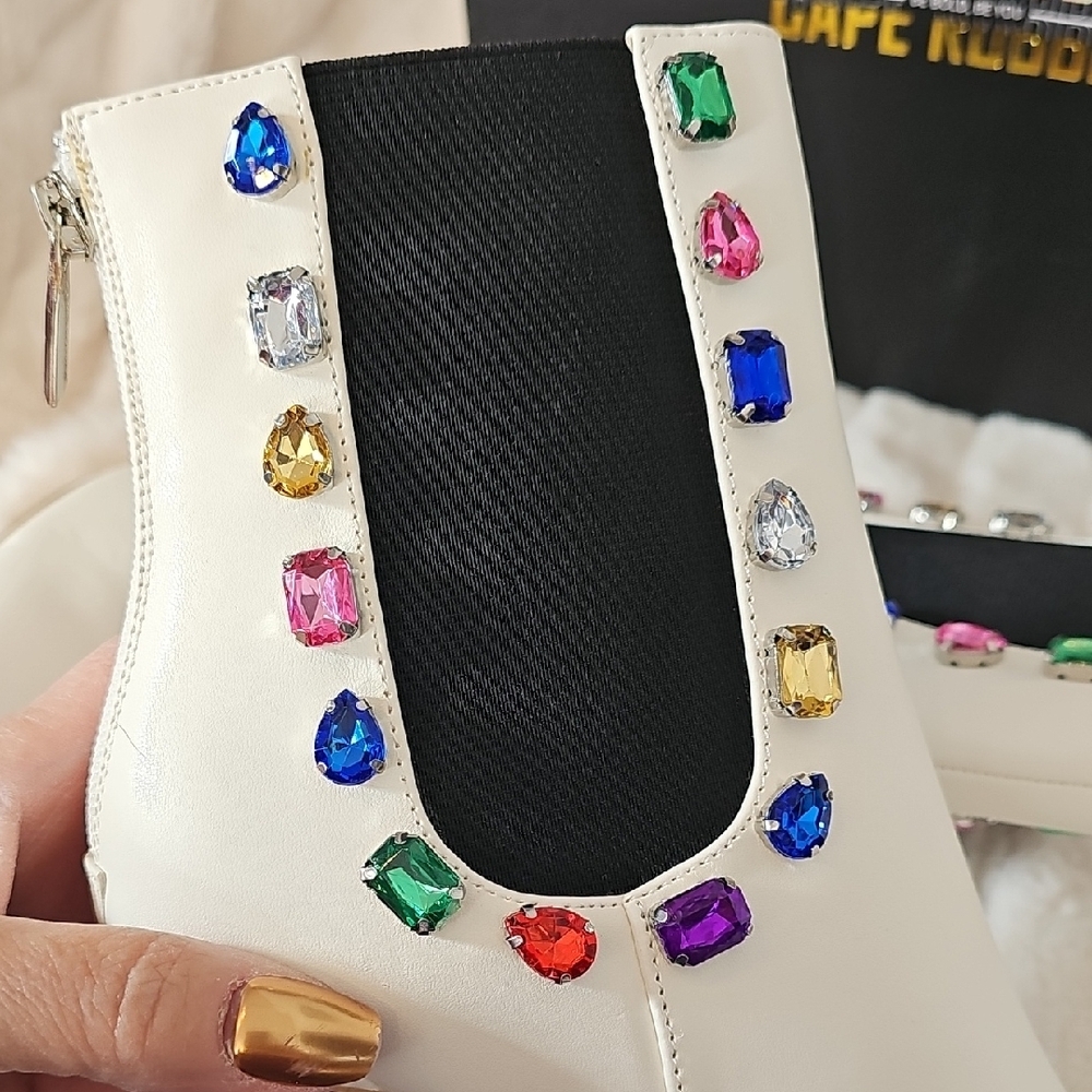 Cape Robbin White Heeled Boots with Colorful Gem Accents - Picture 7 of 12